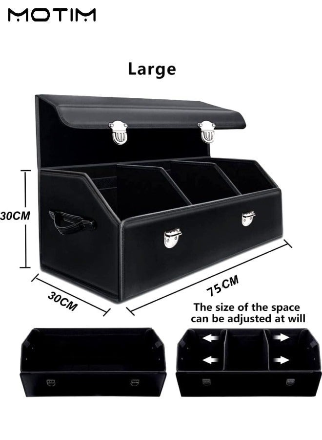 Motim Car Trunk Organizer And Storage 75*30*30cm, Multi Compartment Leather Suv Car Trunk Cargo Organizer, Collapsible Adjustable Auto Grocery Large Storage Box - Image 4